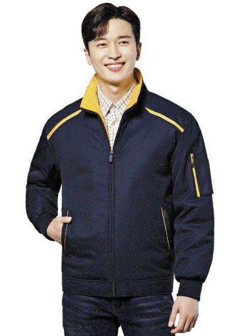 WM–J1305 카라 내부에 보온성 좋은 폴라폴리스처리 손목 시보리 형태  POLYESTER 65% RAYON 35%(TR) COLOR  NAVY / YELLOW SIZE  M, L, XL, 2XL, 3XL, 4XL