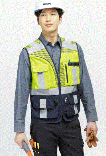 SM–V2401 작업의 효율을 높이고,야광테이프를 부착하여 안전성과 기능성을 부여함 수납성이 뛰어난 다용도 주머니 부착 몸판 POLYESTER 100% 배색 NYLON 100% COLOR 형광그린+NAVY SIZE   M, L, XL, 2XL, 3XL, 4XL