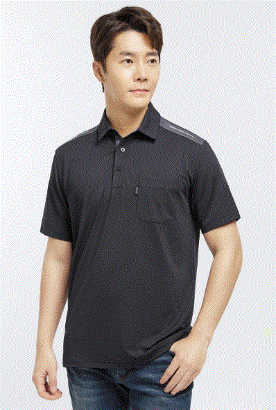 TS-2502 Fabric POLYESTER 100%  Color BLACK / GRAY  Size M, L, XL, 2XL, 3XL, 4XL  1) 신축성,통기성이 좋은 티셔츠 소재 2) 어깨 부분과 단작 내부 배색 처리 3) 어깨 배색 부분 좌,우 야광 전사 처리로 안전성 부여
