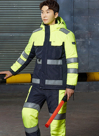 WM - KJ6402,  POLYESTER 100%(TPU코팅)  Color NAVY + 형광그린  Size M, L, XL, 2XL, 3XL, 4XL