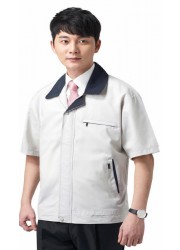 KSK 07S,반팔근무복, 베이지, 폴리에스터65%, 레이온35%, 밝은 베이지색상, 깔끔하고 코디제공, 슬라이딩지퍼, 패션미를 더해줌,사이즈 M~5XL