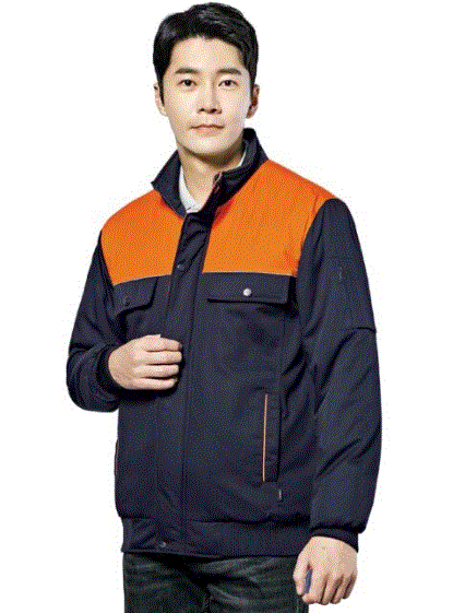 WM–J1004, POLYESTER 65% RAYON 35%(TR) COLOR  NAVY+ORANGE SIZE  M, L, XL, 2XL, 3XL,4XL