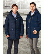 TB-616,TB-617 소재 NYLON 78%, POLYESTER 22% 사이즈 M , L , XL , 2XL , 3XL , 4XL 색상 NAVY (네이비) 특징 정전기 차폐 안감 / YKK 투웨이 지퍼 사용 / 탈부착 후드 충전재	웰론 (POLYESTER 100%)